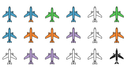 Airplane Icon Set in Flat Style for UI, Banner, Poster and Infographic