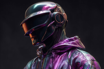 Futuristic Humanoid Robot in Purple Hoodie Cyberpunk
