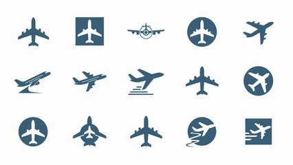 Airplane Icon Set in Flat Style for UI, Banner, Poster and Infographic