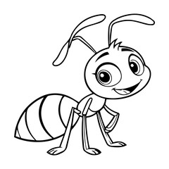 Fototapeta premium Cute black and white ant on a white background, Vector illustration with insect in cartoon style, Children s coloring book