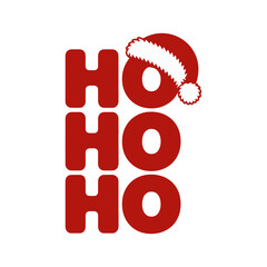 Three vertical red ho text elements with a santa hat on the top ho isolated on white background silhouette