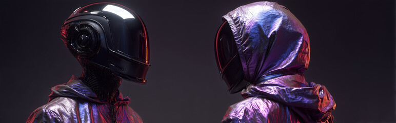 Futuristic Humanoid Robot in Purple Hoodie Cyberpunk