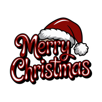 Festive merry christmas greeting with santa hat and holly accents isolated on white background silhouette