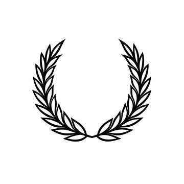 Elegant black laurel wreath emblem symbolizing victory achievement and honor isolated on white background silhouette