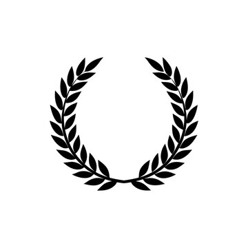 A classic black laurel wreath symbol representing victory achievement and honor isolated on white background silhouette