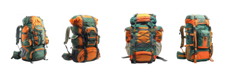 Four colorful tribal totem pole figures with intricate carvings isolated on transparent background