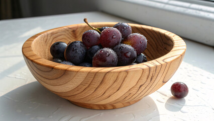 Fresh Grapes in Wooden Bowl &ndash; Natural Food Photography with Morning Light