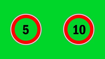 Speed Limit Animation. Animation featuring simple round regulatory sign indicating maximum speed limit of 5 km/h with bold typography. Car speeding by the 10 speed limit traffic sign, 4K