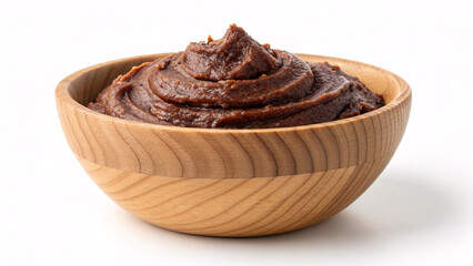 Rich Brown Paste in Wooden Bowl &ndash; Tamarind Paste, Date Paste, Jaggery Paste, Organic Food Ingredient Photography