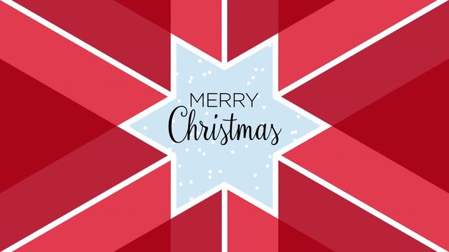 Merry Christmas write-on text in geometric red border forming a star with snowfall in background illustration animation greeting card - Seamless 4K horizontal video 9 seconds loop