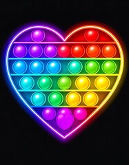 Heart-shaped toy featuring rainbow bubbles outlined in neon glow against a dark background