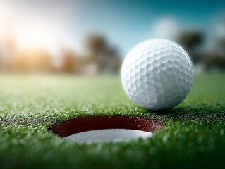 Golf Ball Ready for Putt on Green with Hole
