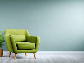 Modern Dark Green Interior Wall Mockup with Armchair