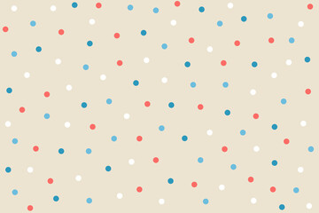 Color dots isolated on a beige background. Seamless pattern under clipping mask, convenient for editing. The background color can be easily replaced. Background for paper, cover, textile.