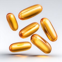 Detailed Omega-3 Fish Oil Capsules Falling on White Surface