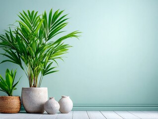 Indoor setting with lush green plants and soft shadows