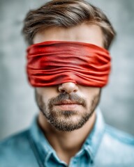 Blindfolded Person with Red Band Symbolizing Ignorance