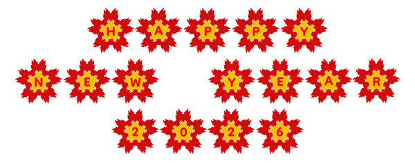 A festive flame-star style with intense red split-flame edges banner featuring bold  “HAPPY NEW YEAR 2026,” perfect for seasonal greetings,holiday marketing, party graphics, and celebration materials.