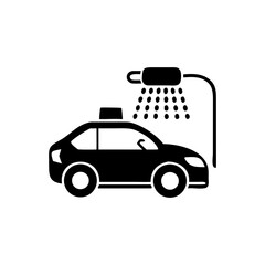 Black silhouette icon of a car going through an automatic car wash, symbolizing vehicle cleaning, maintenance, and professional service.