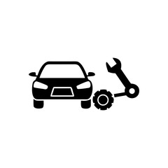 Automotive car repair and maintenance service icon with wrench and gear symbol, representing garage workshop and mechanic assistance.