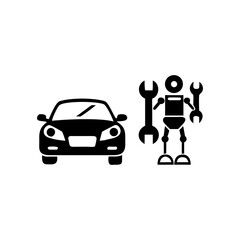 Innovative robot mechanic performing car service, illustrating advanced automotive technology concept.