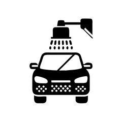 Black icon of an automatic car wash system cleaning a vehicle, perfect for service station signs, apps, or website graphics.