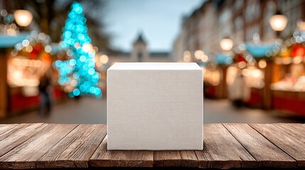 Blue Podium with Festive Christmas Lights