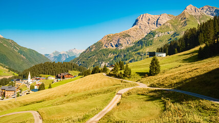 Alpine summer view at Steffisalp, Warth, Bregenz, Vorarlberg, Austria