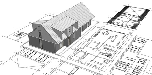 house architectural project sketch 3d illustration	
