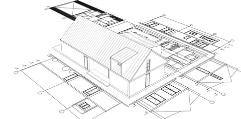 house architectural project sketch 3d illustration	
