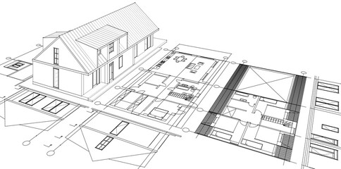 Fototapeta premium house architectural project sketch 3d illustration 
