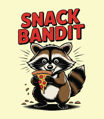 Hungry Raccoon with Pizza - Pixel Art Snack Bandit Design t-shirt design