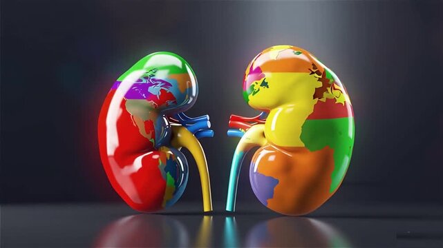 Global Health Awareness &mdash; Kidney with World Map Overlay, World Kidney Day Symbol, Medical Advocacy Display
