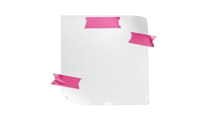 Blank paper sheet with pink tape on white background