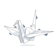 Origami crane isolated on white background, a symbol of peace and hope