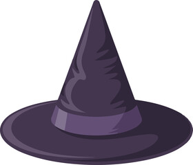Fototapeta premium A pointed black felt witch hat stands isolated on a white background as a magic costume accessory for a Halloween holiday party or fantasy wizard fashion illustration