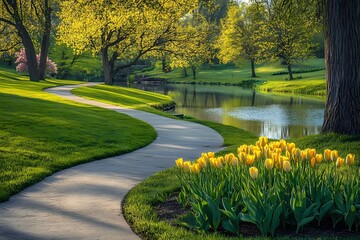 Obraz premium A serene forest scene with a winding stream and lush greenery.