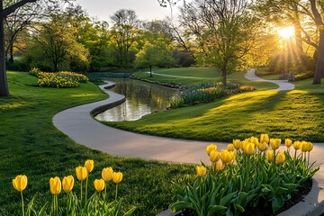 Obraz premium A serene forest scene with a winding stream and lush greenery.