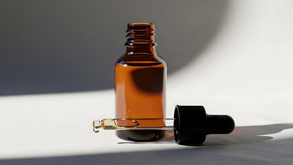 "luxury essential oil bottle mockup, amber glass with dropper, placed on a soft cloth background with minimal lighting to create a serene, calming effect--v 6.1 --ar 16:9 --q 2"