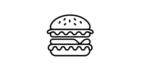 Simple black and white line icon illustration of a hamburger or cheeseburger Vector, illustration