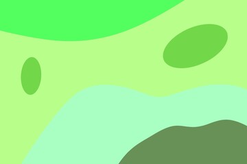 Fototapeta premium Abstract landscape illustration using different shades of green, featuring flowing landforms and simple geometric oval shapes.