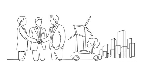 Business partnership for sustainable urban development with green energy and modern technology Vector, illustration