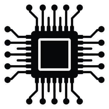 Advanced computer processor unit vector illustration showcasing an integrated circuit with multiple pins for efficient data processing on transparent background