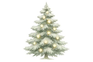Fototapeta premium Christmas tree with snow and twinkling lights, festive evergreen seasonal decoration for winter holiday celebration, transparent background