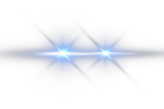 Blue car headlights light effect on white background