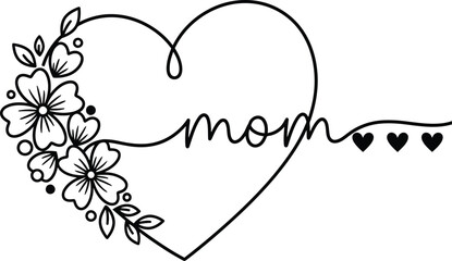 Obraz premium Floral Heart Mom Design — Line Art Flowers and Script Text