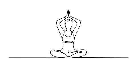 Single line art illustration of a person practicing yoga and meditation in a peaceful pose Vector, illustration