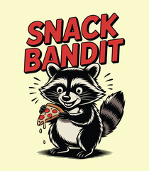 Snack Bandit Raccoon Devouring Pizza - Fun Animal Cartoon t-shirt design