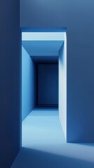 Obraz premium Serene Blue Minimalist Passageway with Geometric Lines and Light