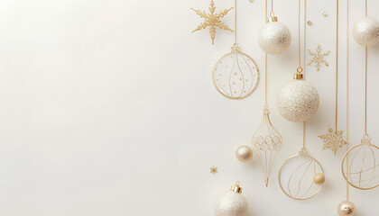 Beige Christmas Background with Hanging Gold Ornaments &mdash; Space for Elegant